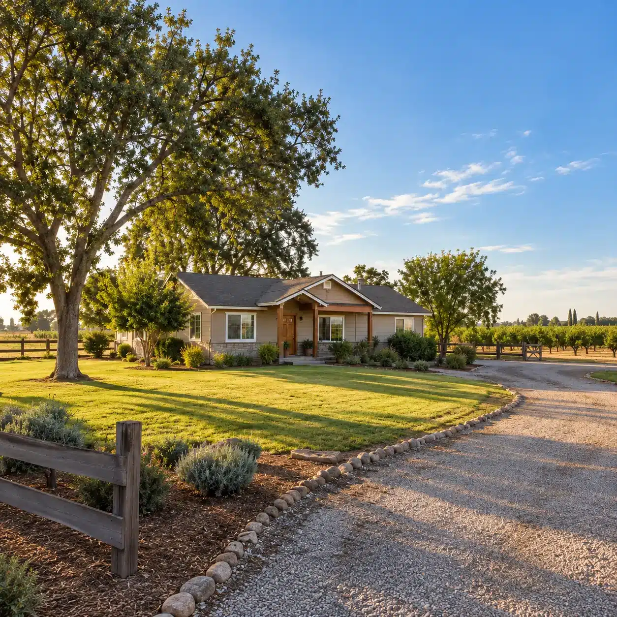 Country home with mature trees and orchard near Stockton, California Country home with mature trees and orchard near Stockton, California