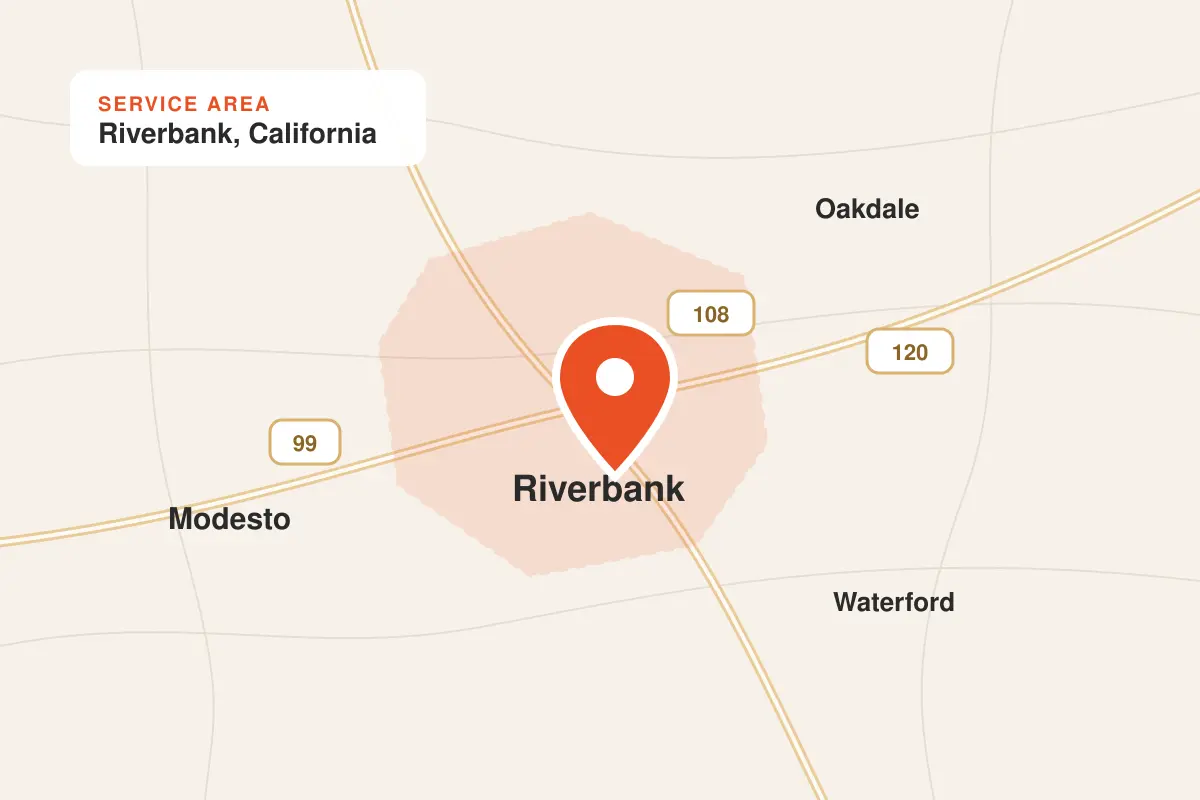 Riverbank and nearby communities septic service map Riverbank and nearby communities septic service map