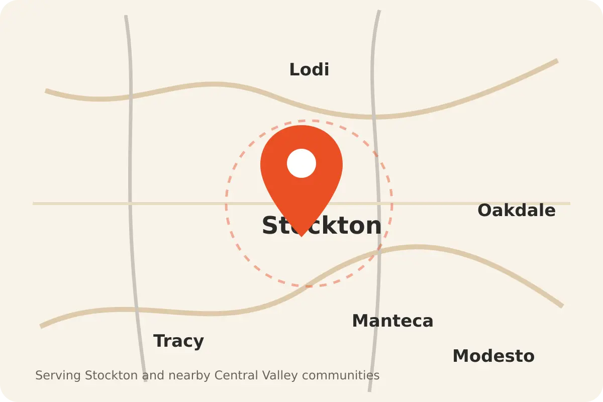 Service area map centered on Stockton, California Service area map centered on Stockton, California