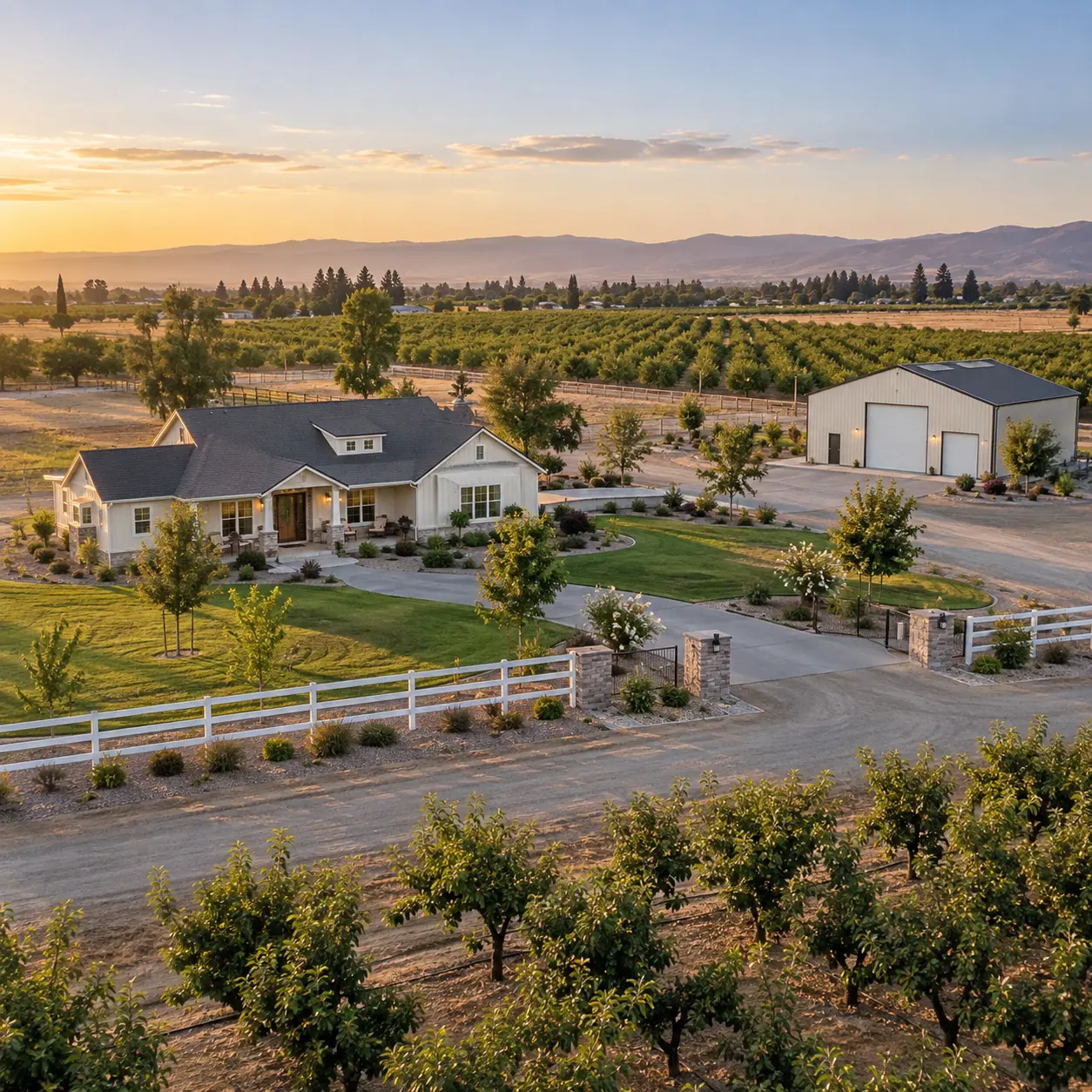 Rural residential property with a home, workshop and orchard near Tracy, California