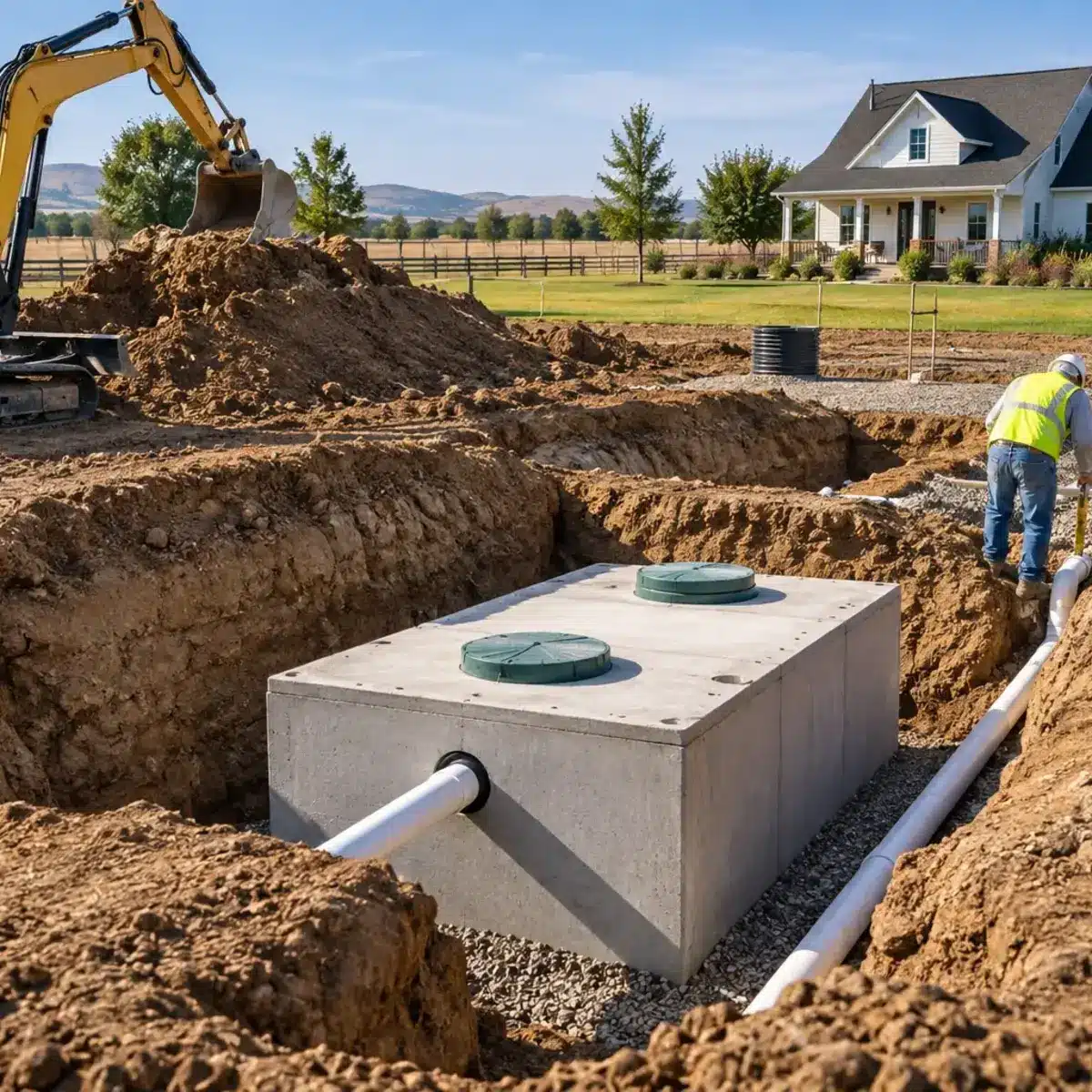 Septic system installation and excavation at a rural residential property Septic system installation and excavation at a rural residential property