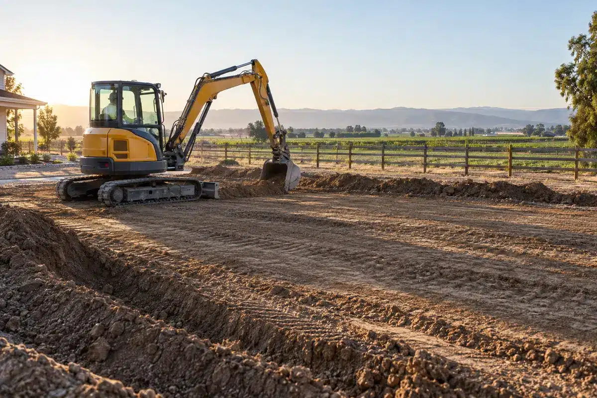 Excavation and site work done in preparation for septic construction Excavation and site work done in preparation for septic construction