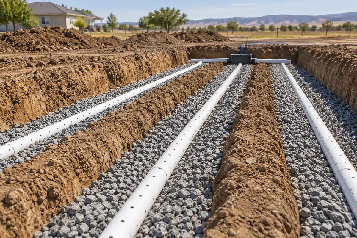 Septic system installation and excavation at a rural residential property Septic system installation and excavation at a rural residential property